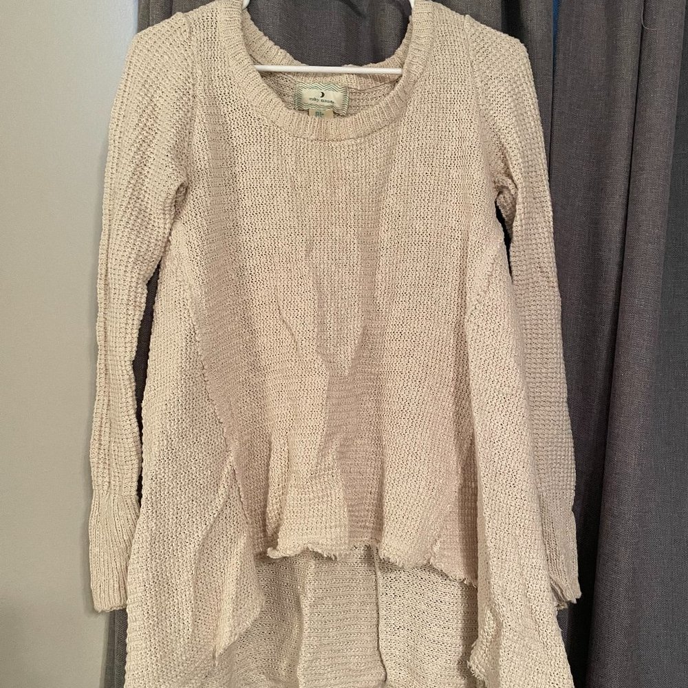 Ruby Moon Frayed Hem Knit Tunic Sweater